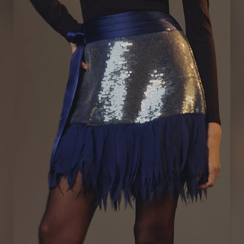Anthropologie Sequin Fringe Festival Mini Skirt - Picture 4 of 13
